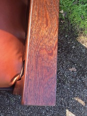 Detail hand selected quarter sawed white oak "ray flake" grain in arm.